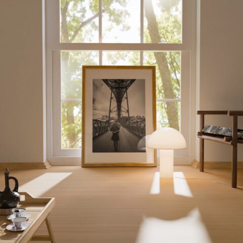 Black & White Oporto Bridge on rainy day Print